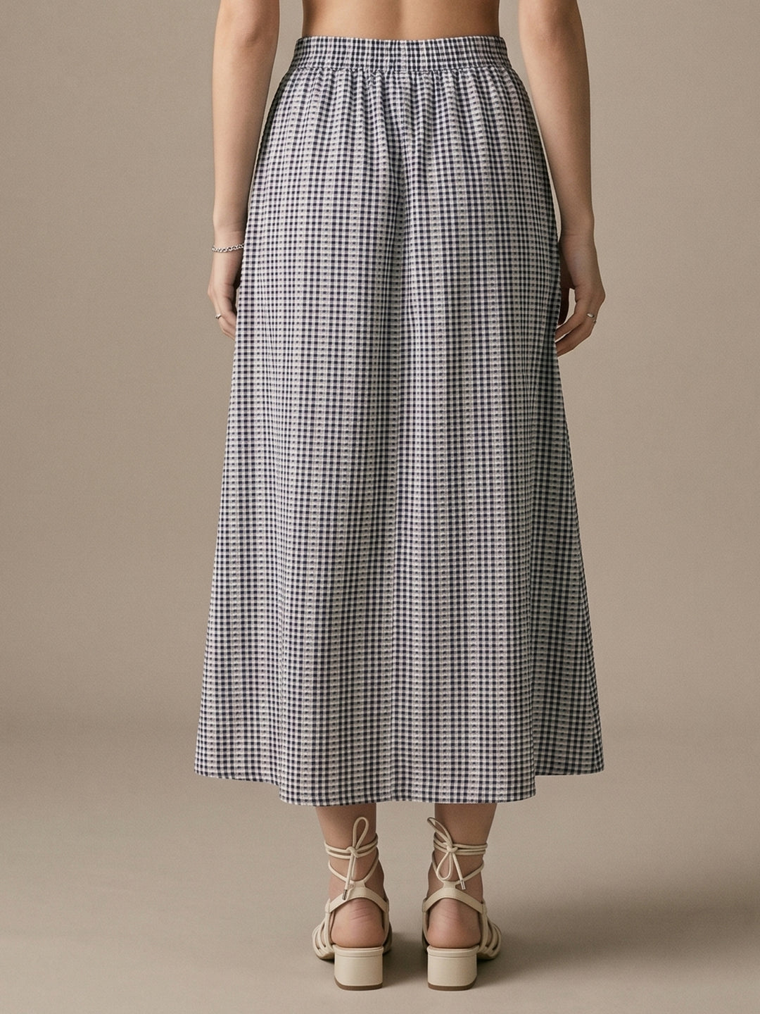 Grey High Waist Striped Flared Skirt