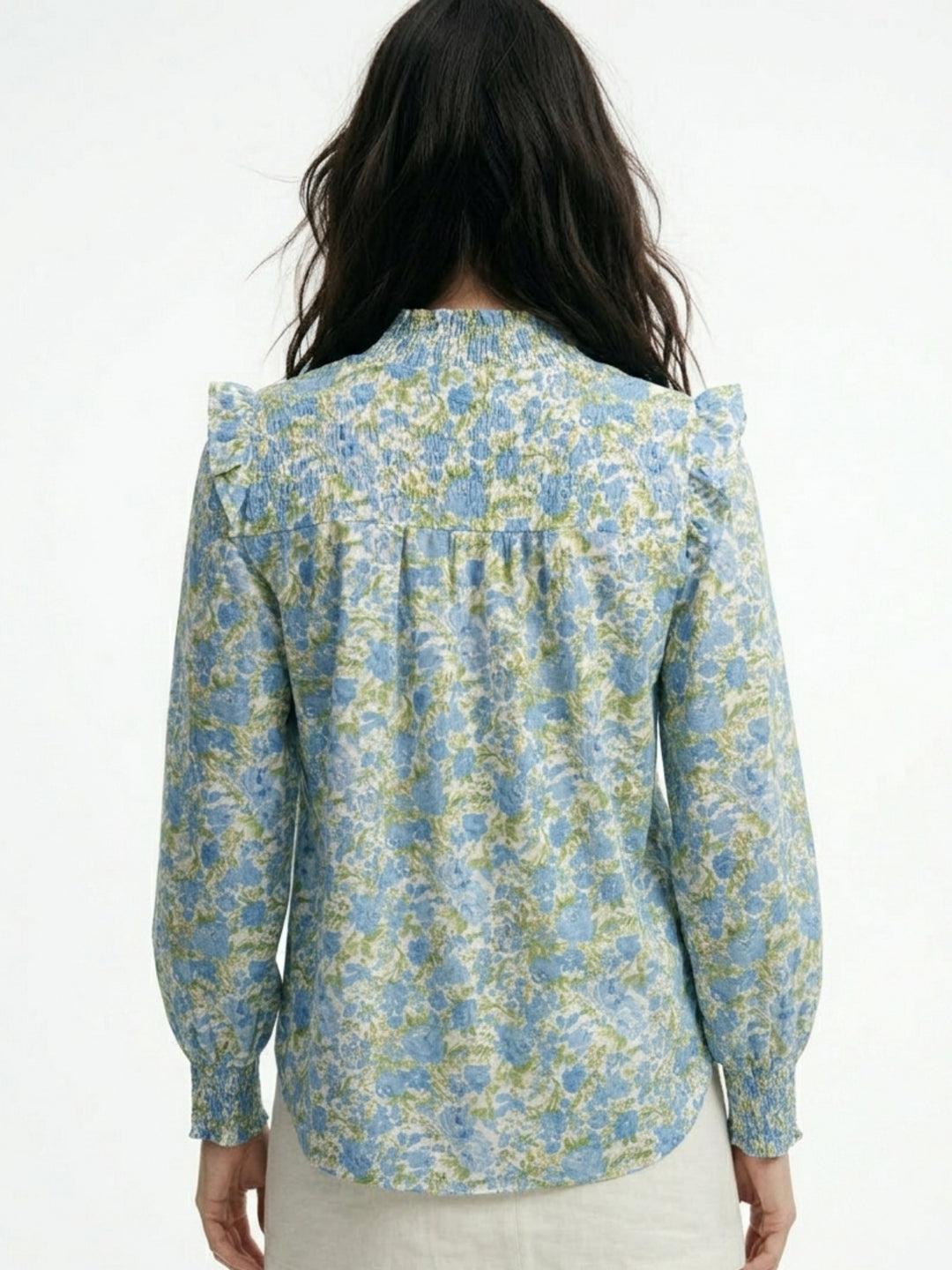 Blue Mock Neck Floral Printed Top