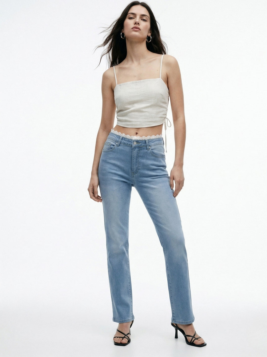 Blue Lace Insert Waistband Denim