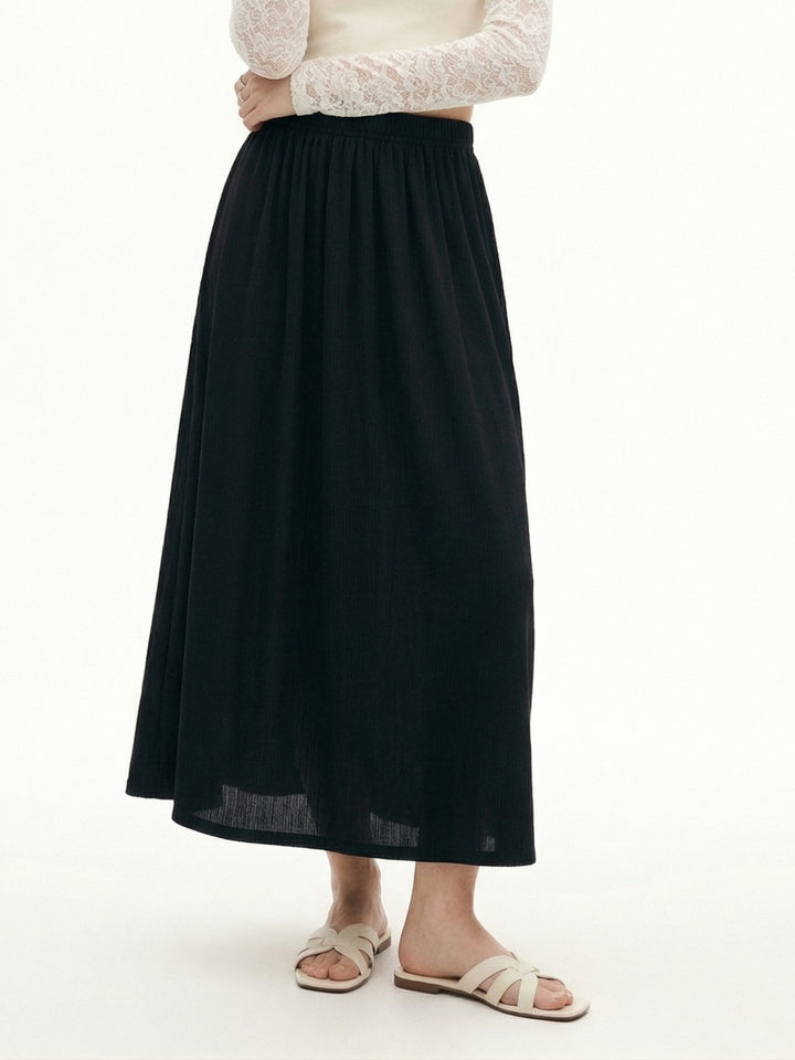 Black Plisse Midi Skirt