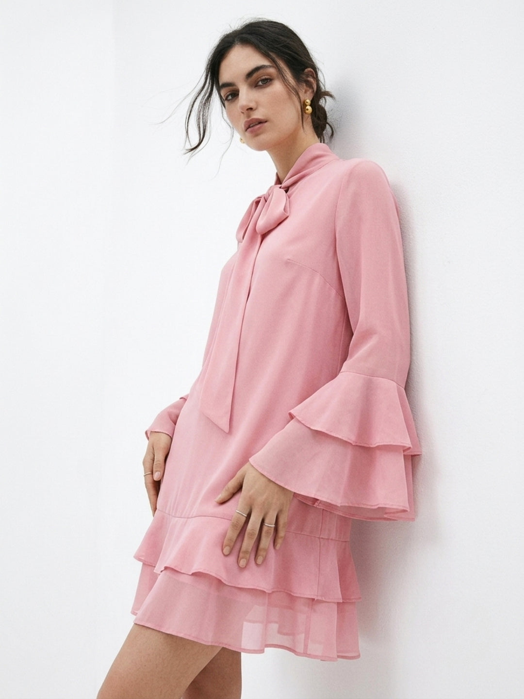 Pink Tiered Ruffled Flowy Dress