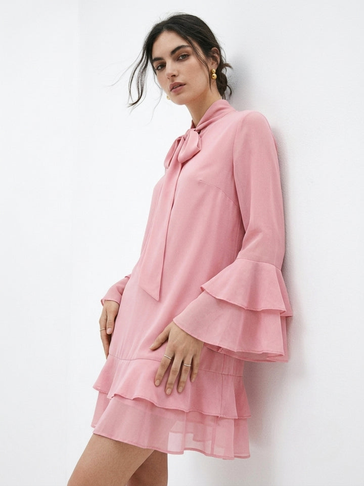 Pink Tiered Ruffled Flowy Dress