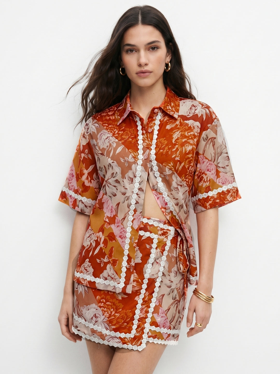 Multi Abstract Printed Shirt And Skirt Set