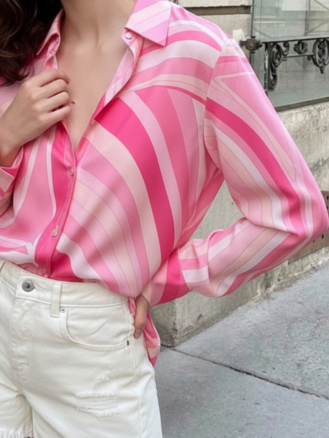 Pink Abstract Line Printed Relaxed Shirt