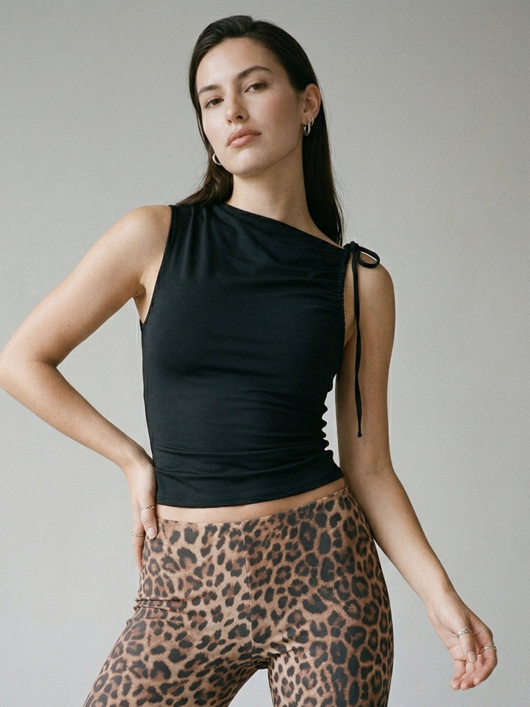 Black One Shoulder Tie-Up Top