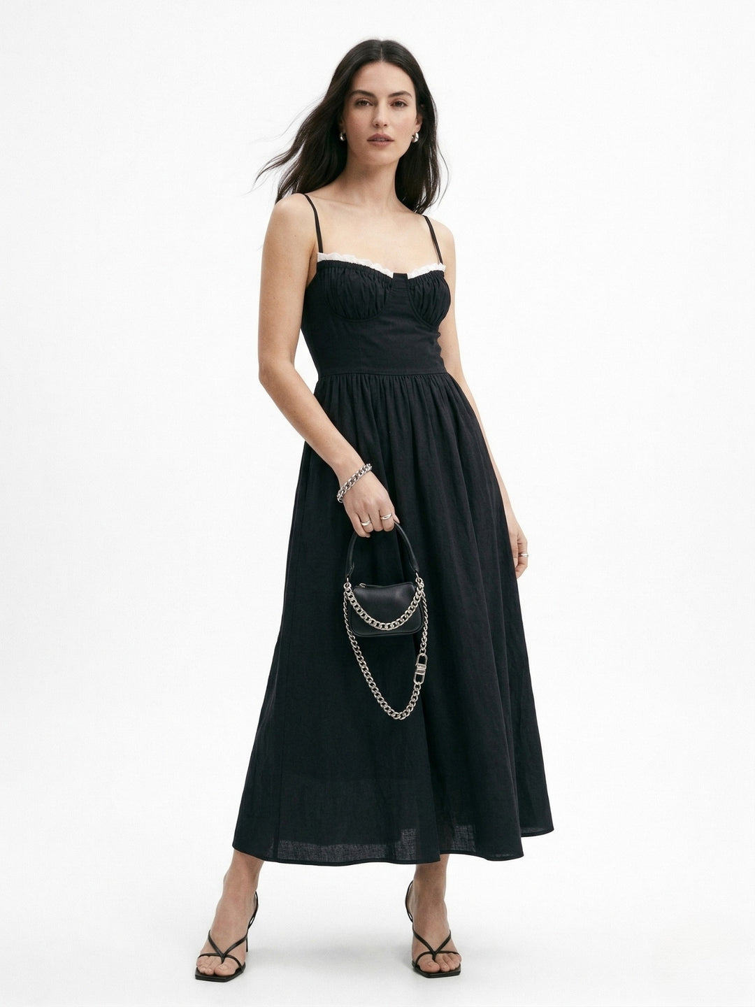 Black Spaghetti Strap Contrast Detail Dress