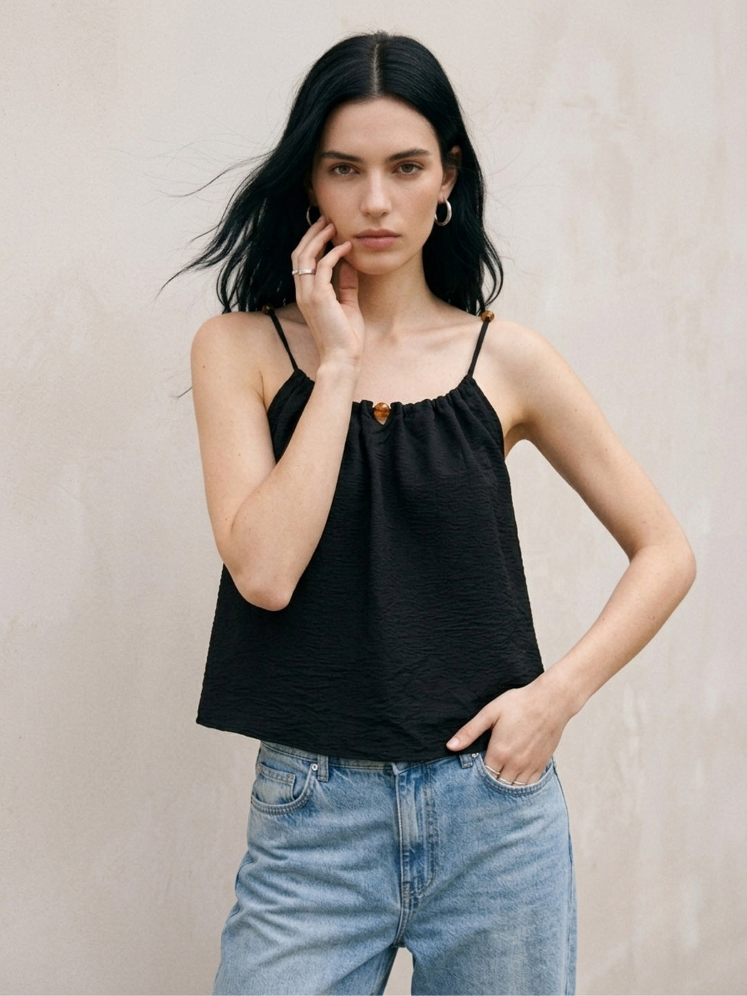 Black Flowy Solid Top