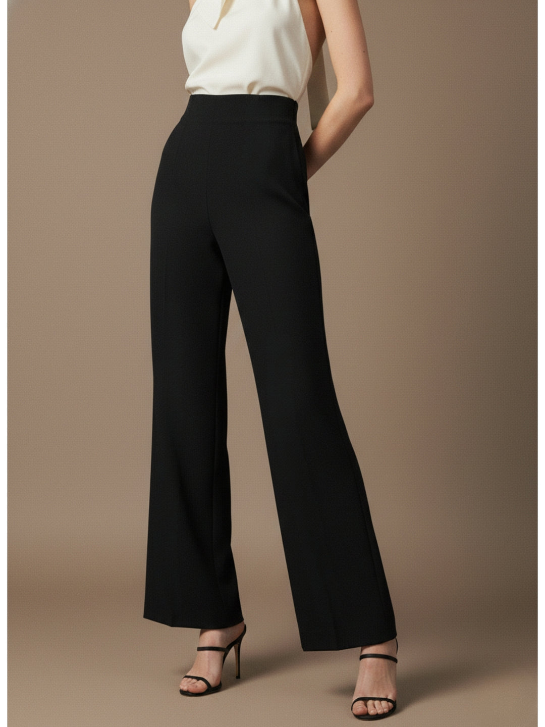 Black Front Zip Wide Leg Trouser
