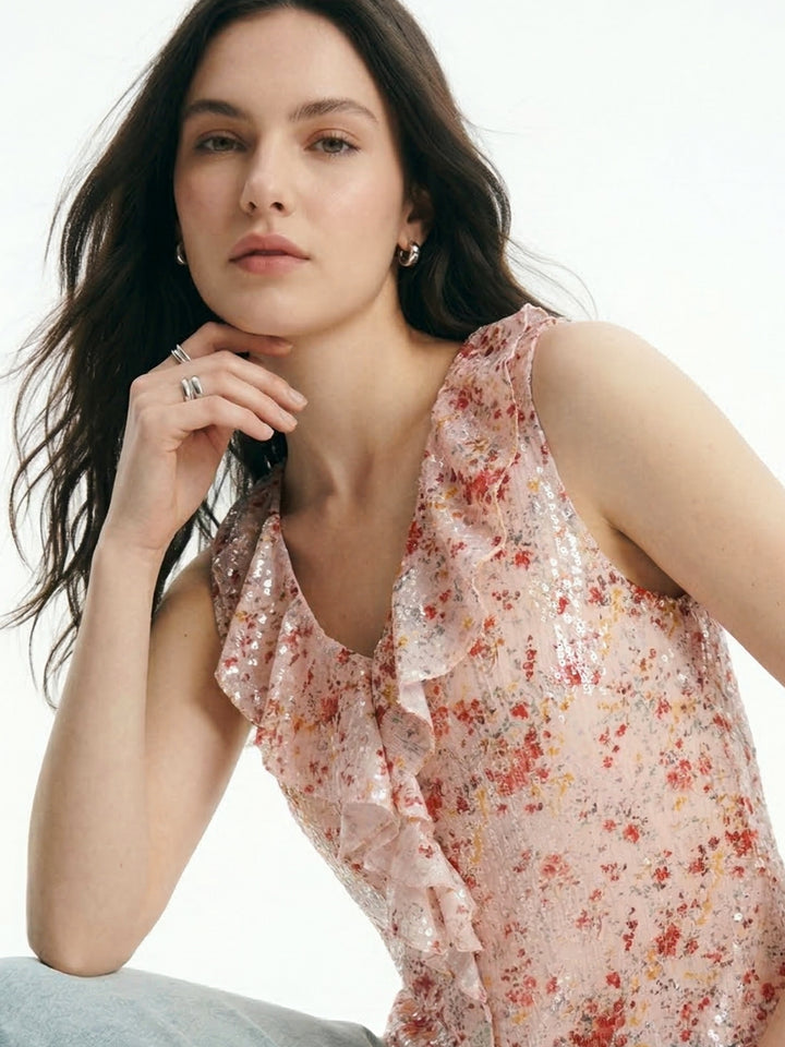 Multi Printed Ruffles At Neck Blouson