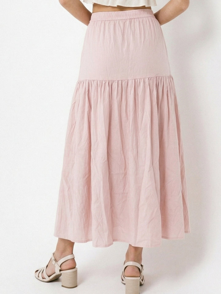 Pink High Waist Tiered Skirt