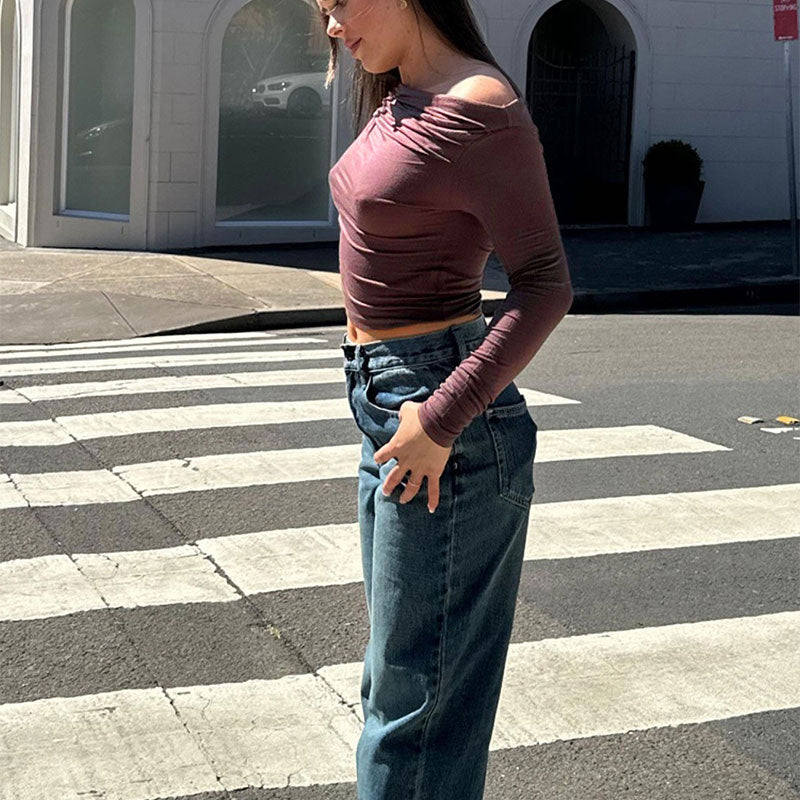 Brown One Shoulder Fitted Top