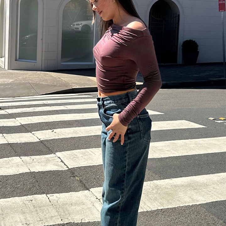 Brown One Shoulder Fitted Top