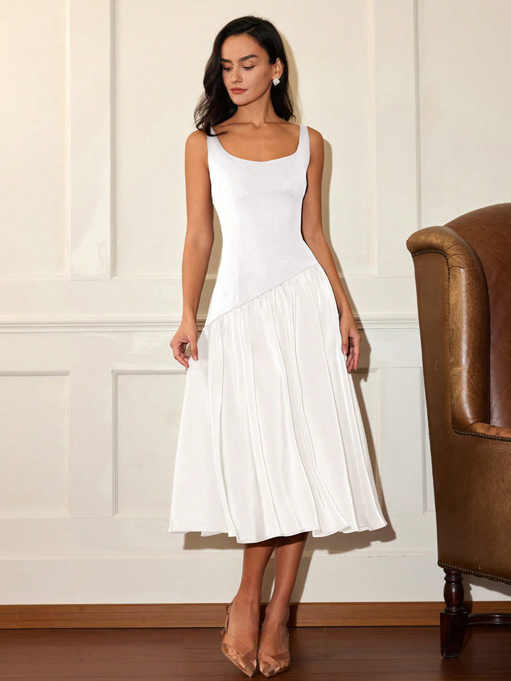 White Flare Hem Sleeveless Dress