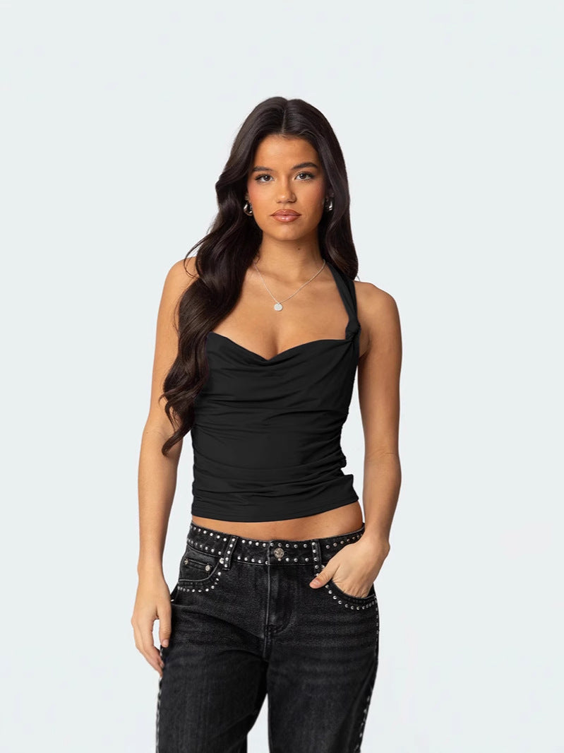 Black Low Cut Knotted Tank Top