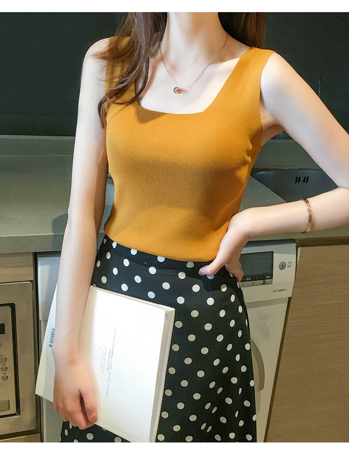 Mustard Shoulder Strap Basic Fitted Top