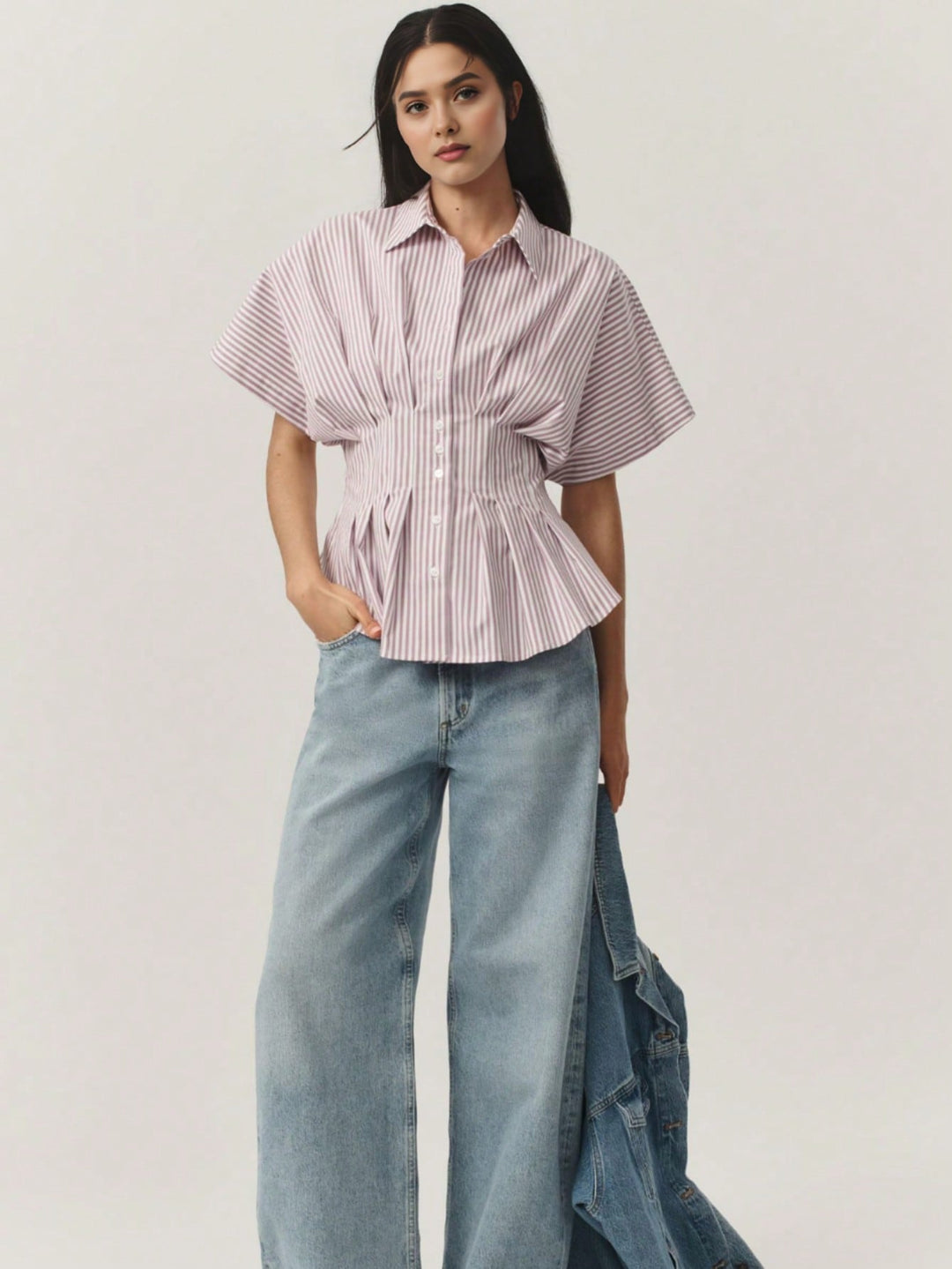Pink Short Sleeve Waist Detail Shirt