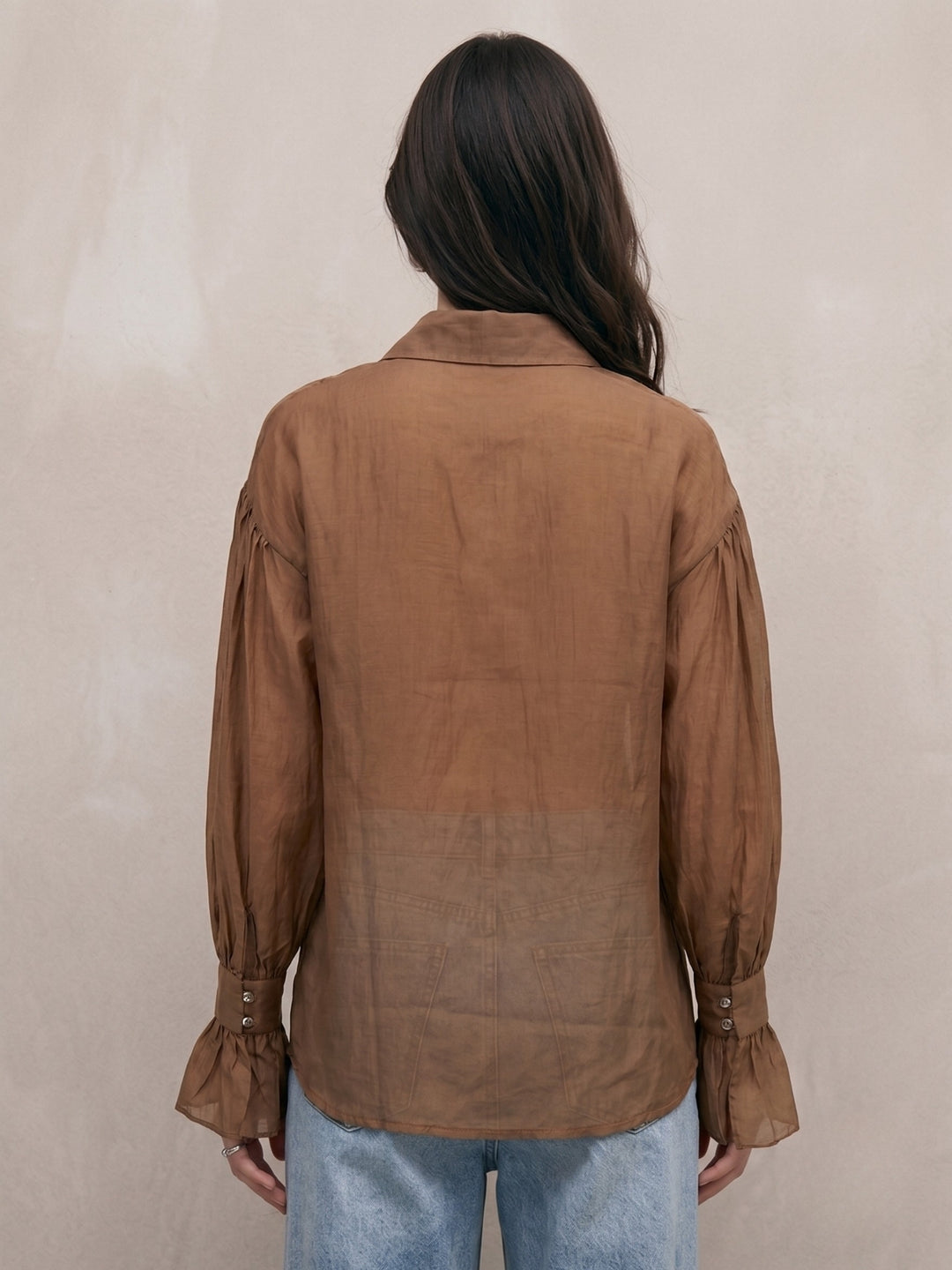 Taupe Flowy Shirt With Cupped Sleeves