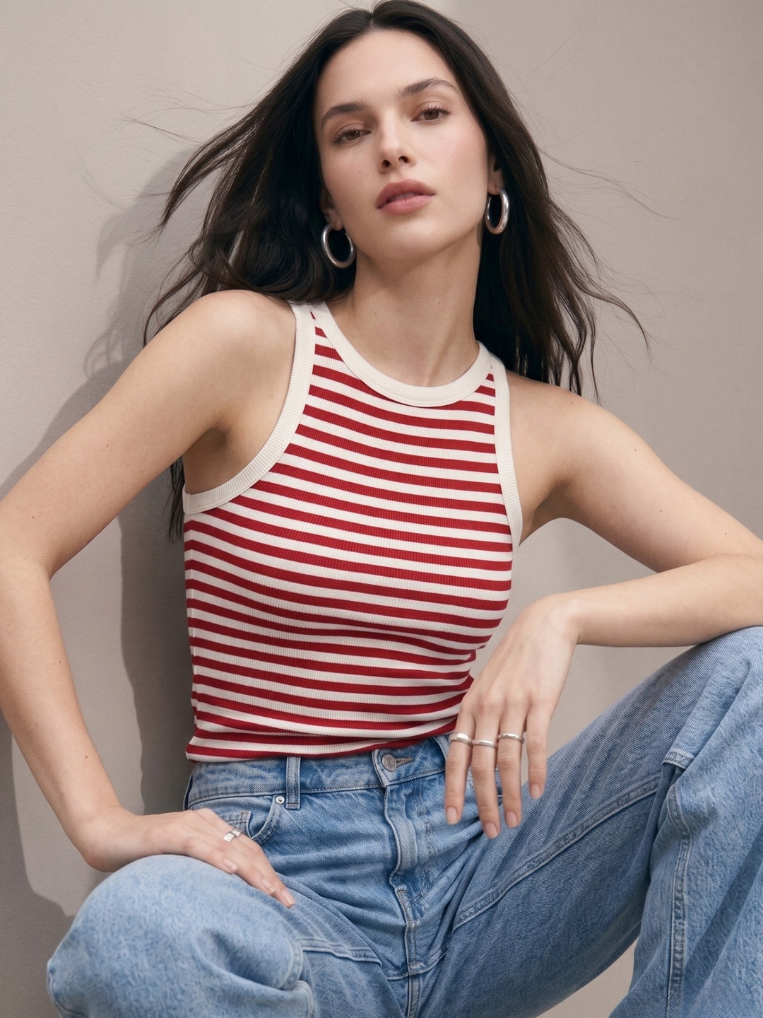 Red Stripe Ribbed Tank Top