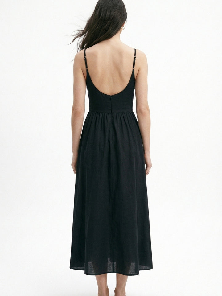 Black Spaghetti Strap Contrast Detail Dress