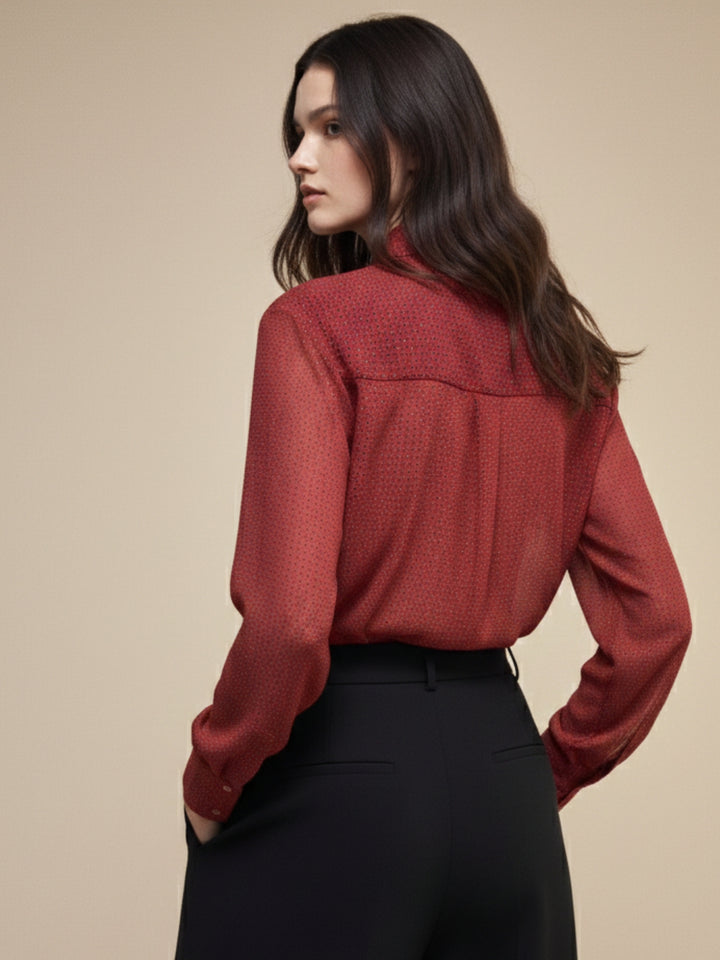 Red Exaggerated Collared Polka Dotted Shirt