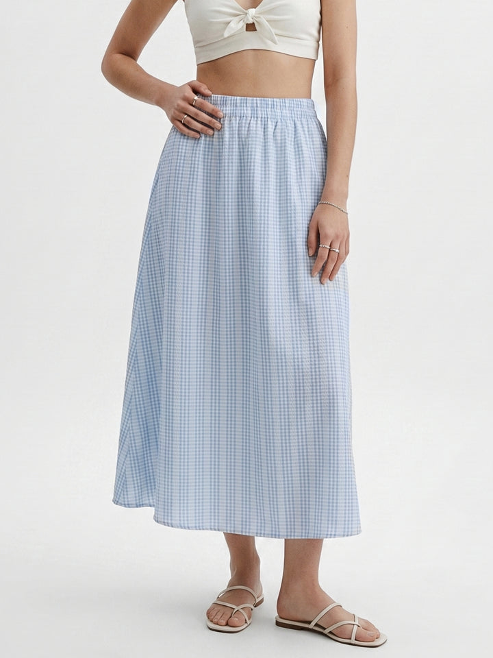 Light Blue High Waist Striped Flared Skirt