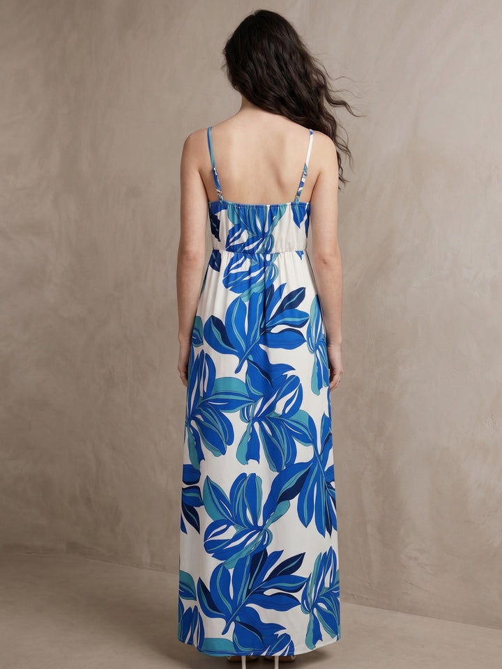 Blue Strappy Wrap Printed Dress