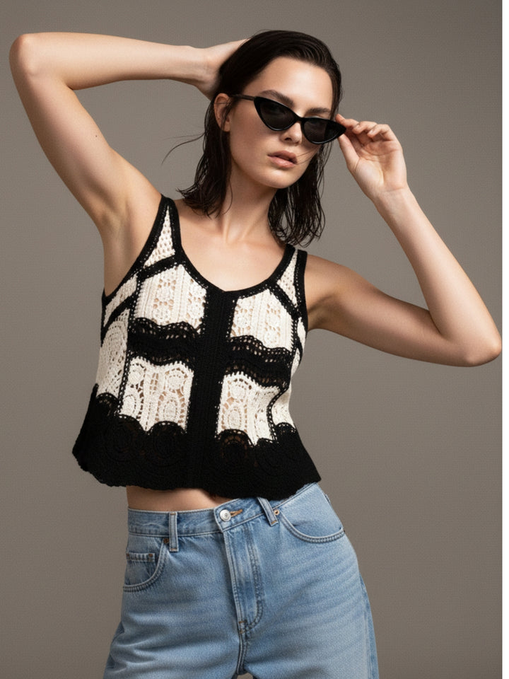 Black Crochet Detail Top