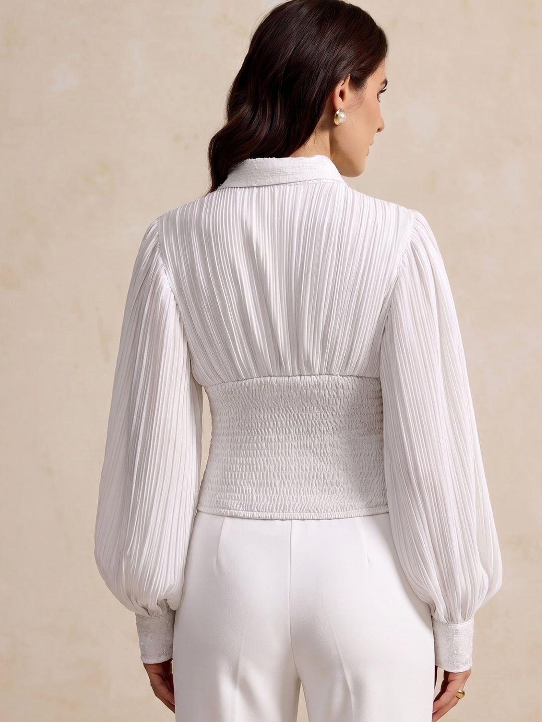 White Balloon Sleeve Corset Fitted Top
