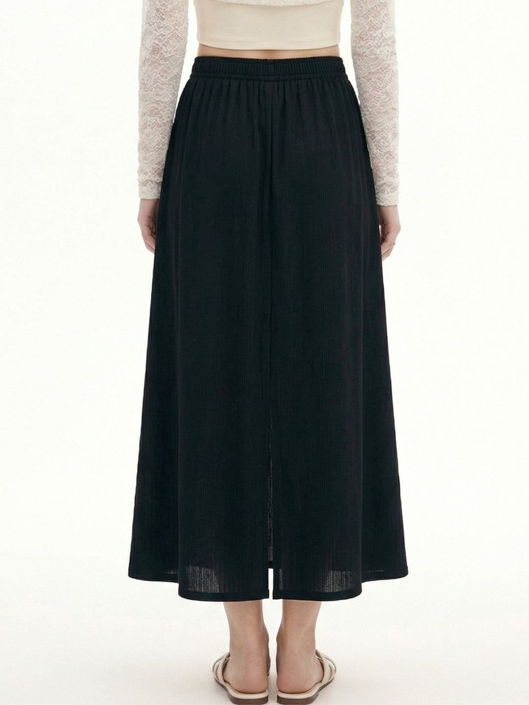 Black Plisse Midi Skirt