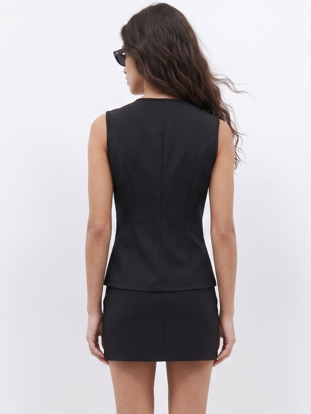 Black Stylized Buttoned Vest