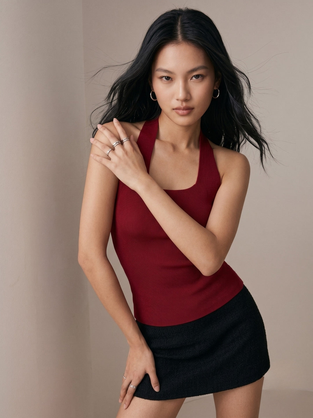 Burgundy Square Halter Neck Tank