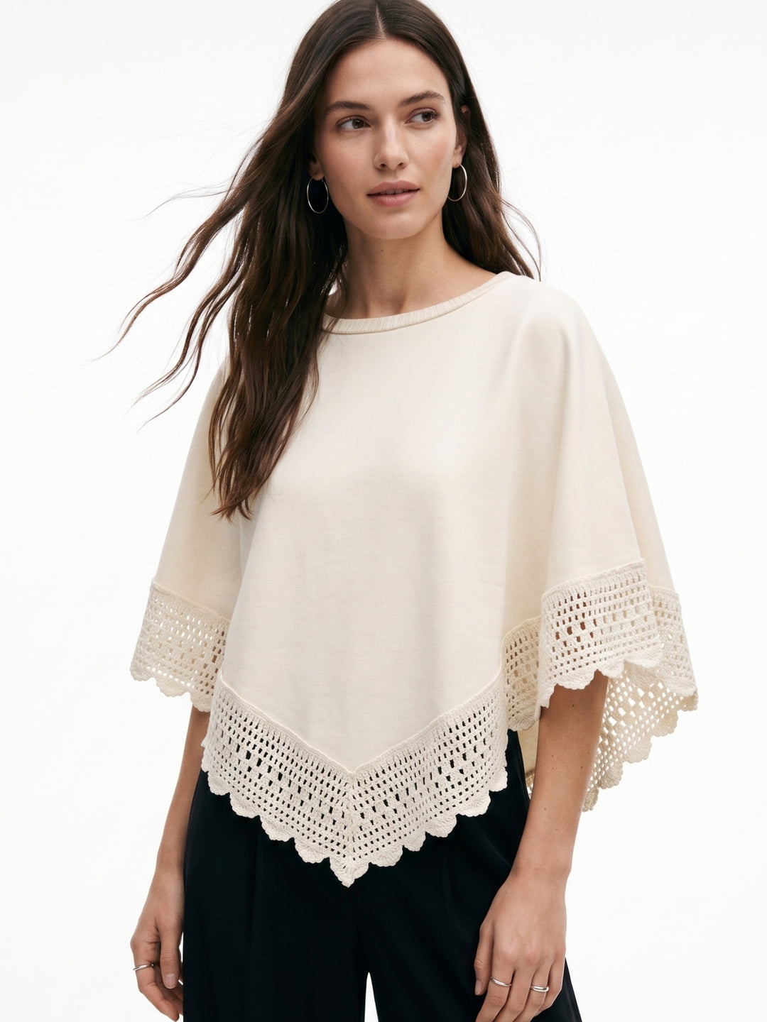 Beige Lace Asymmetrical Hem Relaxed Top