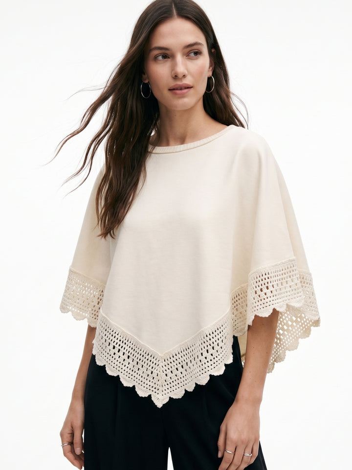 Beige Lace Asymmetrical Hem Relaxed Top