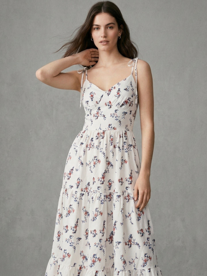 White Spaghetti Strap Tiered Dress