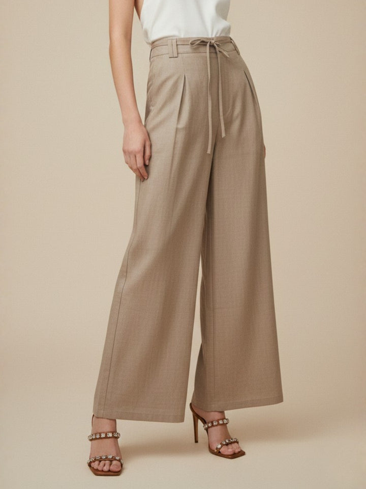Beige High Waist Front Pleated Pant