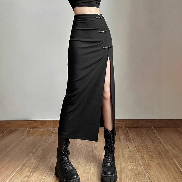 Black Side Slit Pin Tuck Skirt