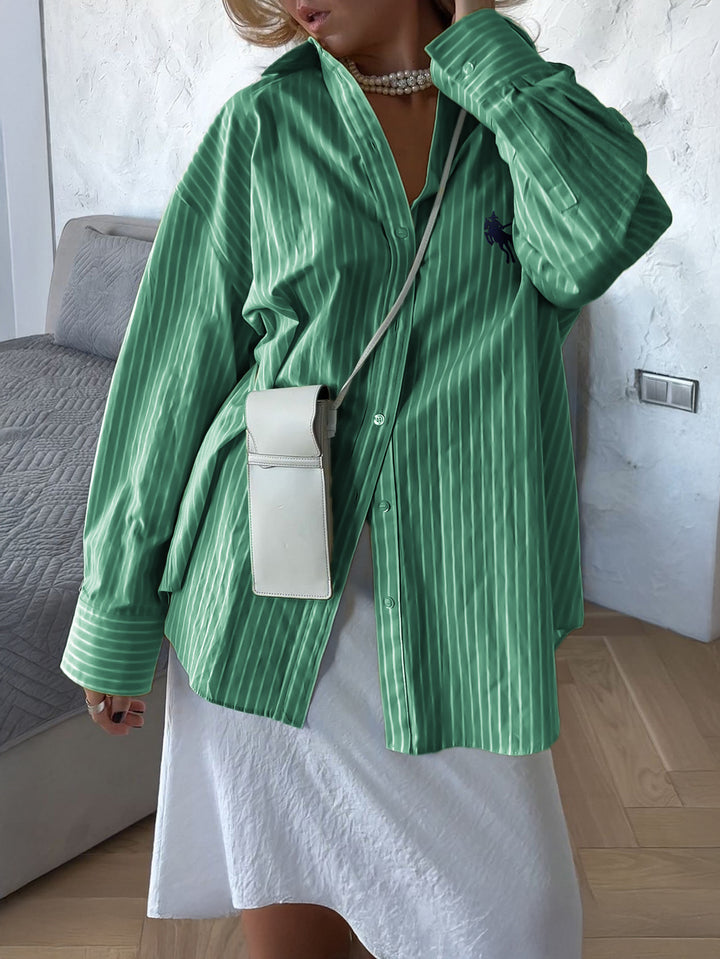 Green Full Sleeve Striped Relaxed Shirt
