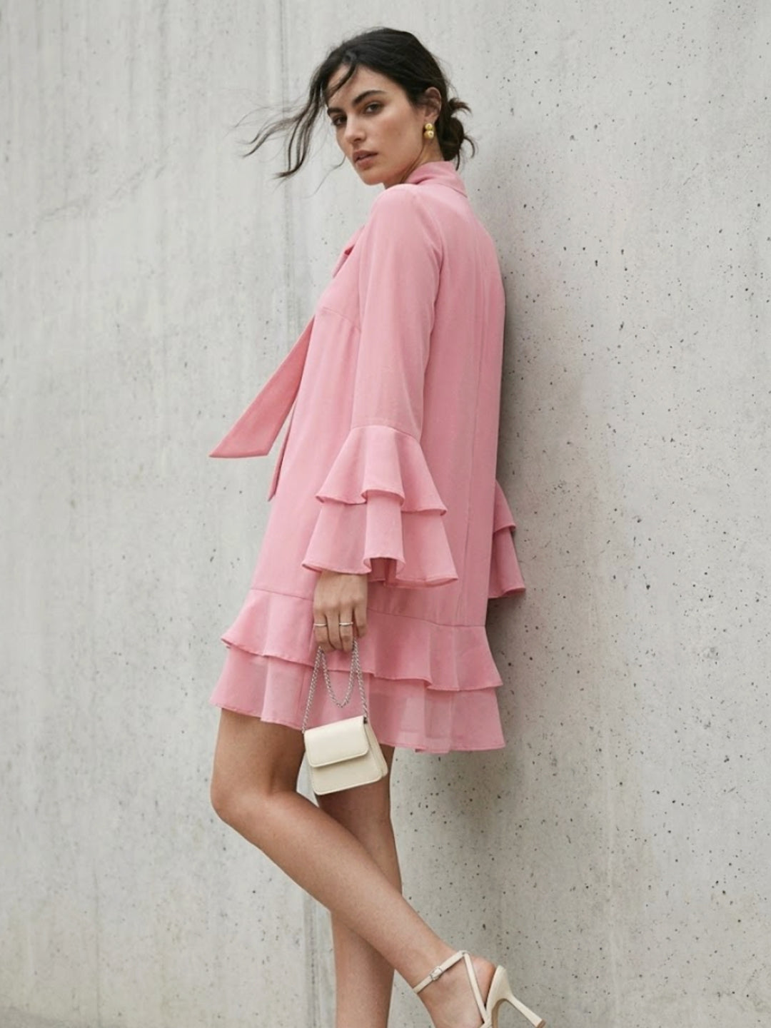 Pink Tiered Ruffled Flowy Dress