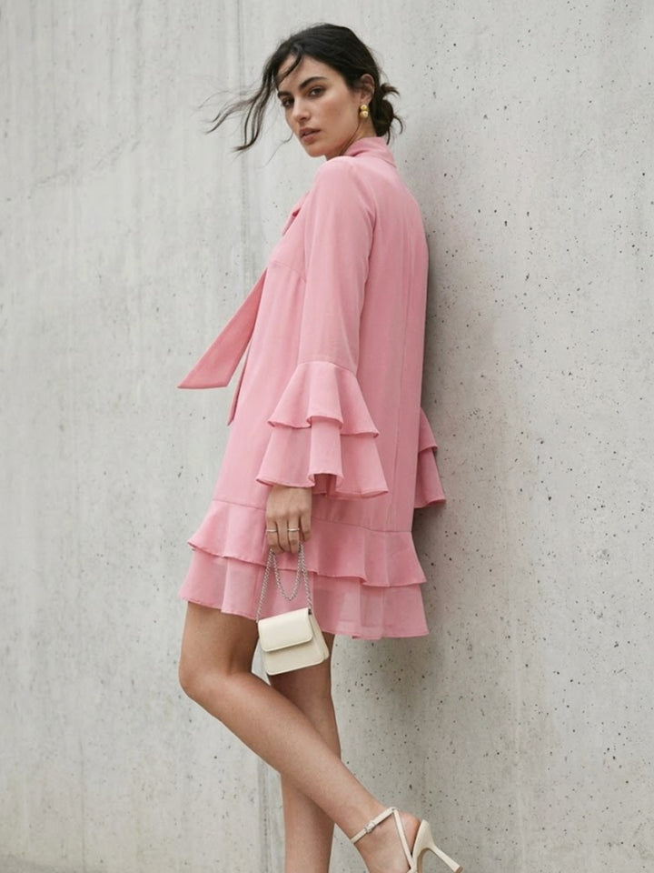 Pink Tiered Ruffled Flowy Dress