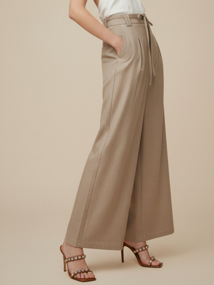 Beige High Waist Front Pleated Pant