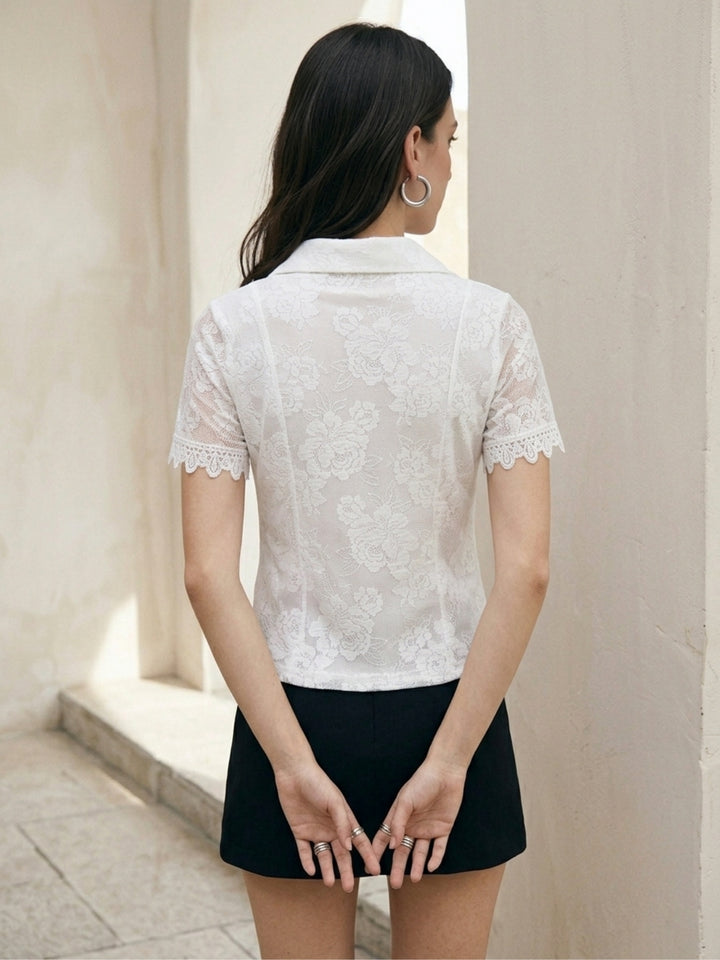 White Collared Lace Blouse