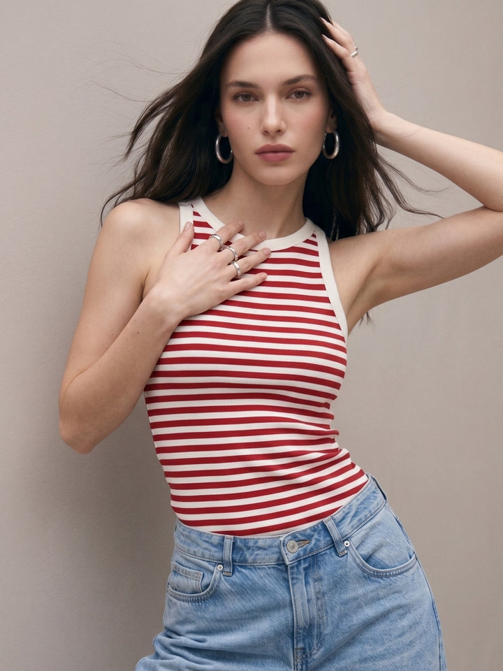 Red Stripe Ribbed Tank Top