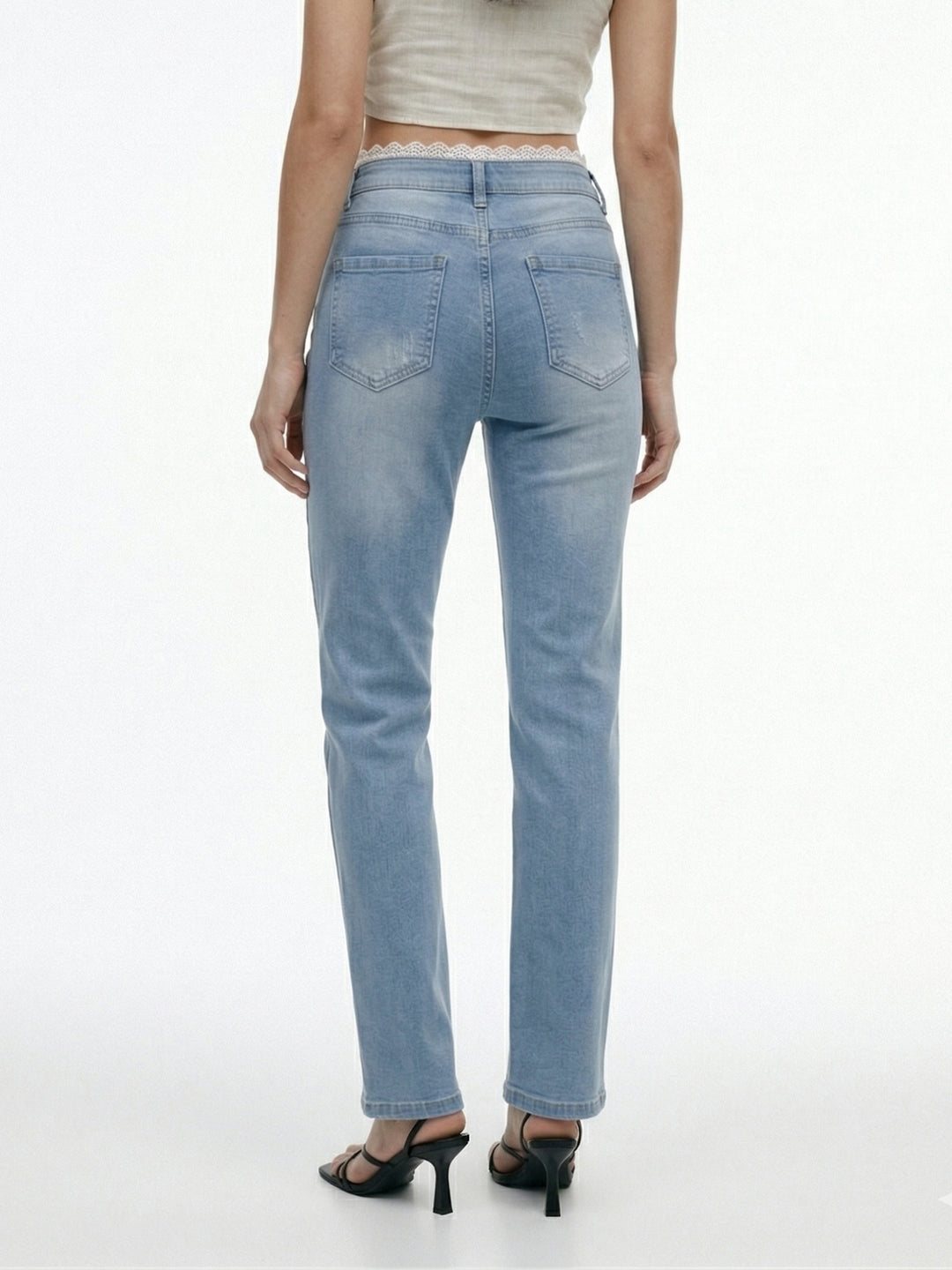 Blue Lace Insert Waistband Denim
