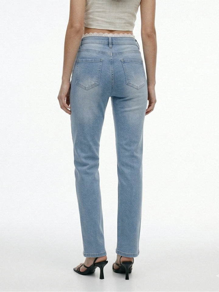Blue Lace Insert Waistband Denim