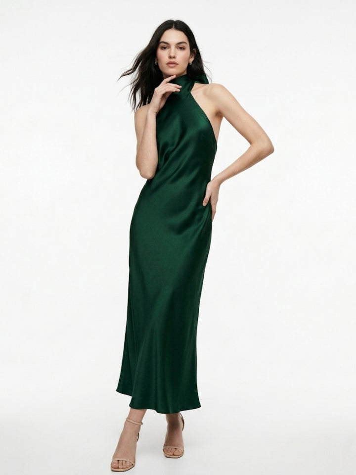 Dark Green Halterneck Midi Dress