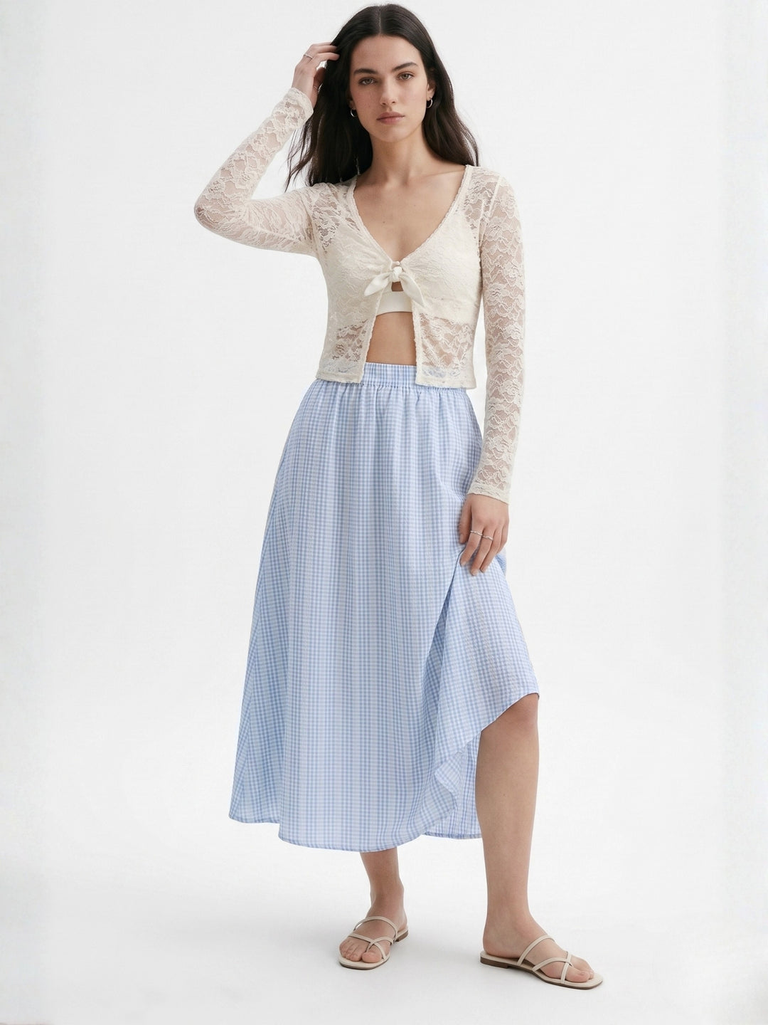 Light Blue High Waist Striped Flared Skirt