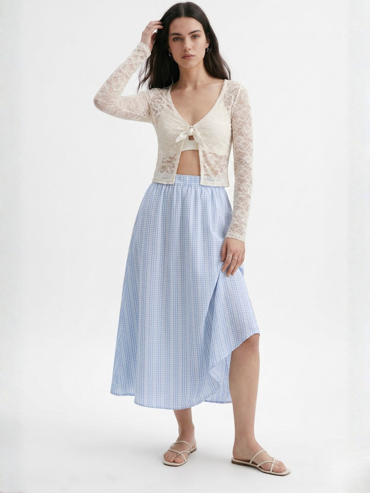 Light Blue High Waist Striped Flared Skirt