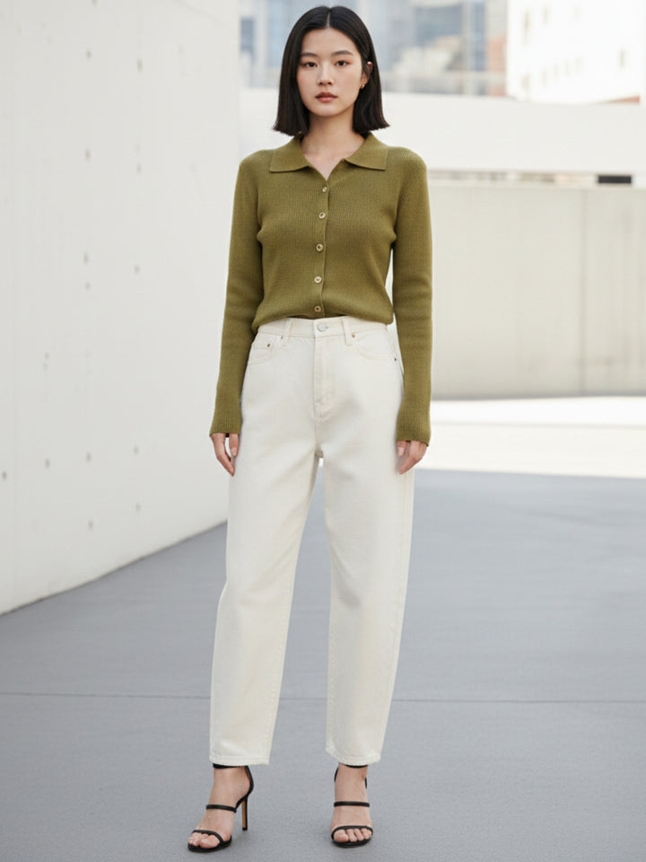 Olive Full Sleeve Collared Buttoned Top