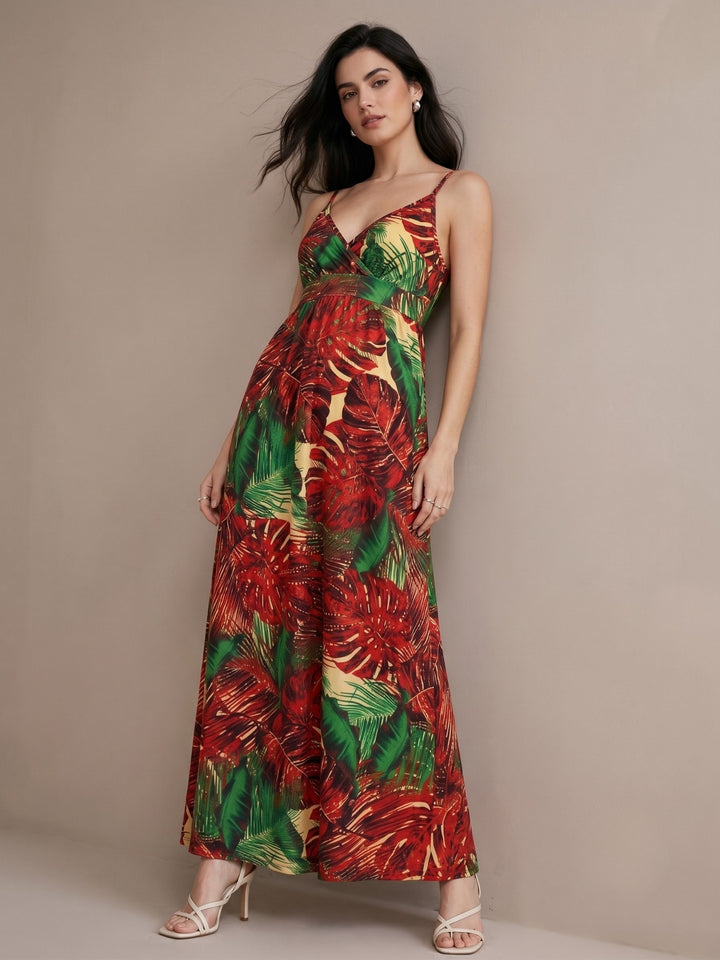 Red Strappy Wrap Printed Dress
