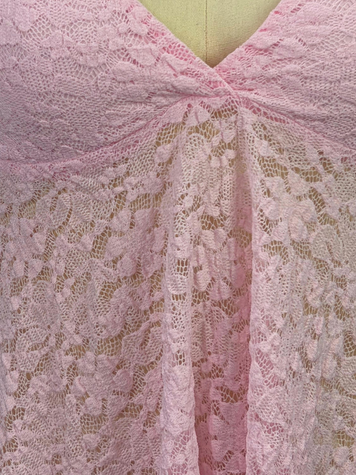 Pink Plunge Neck Lace Camisoles With Asymmetric Hem